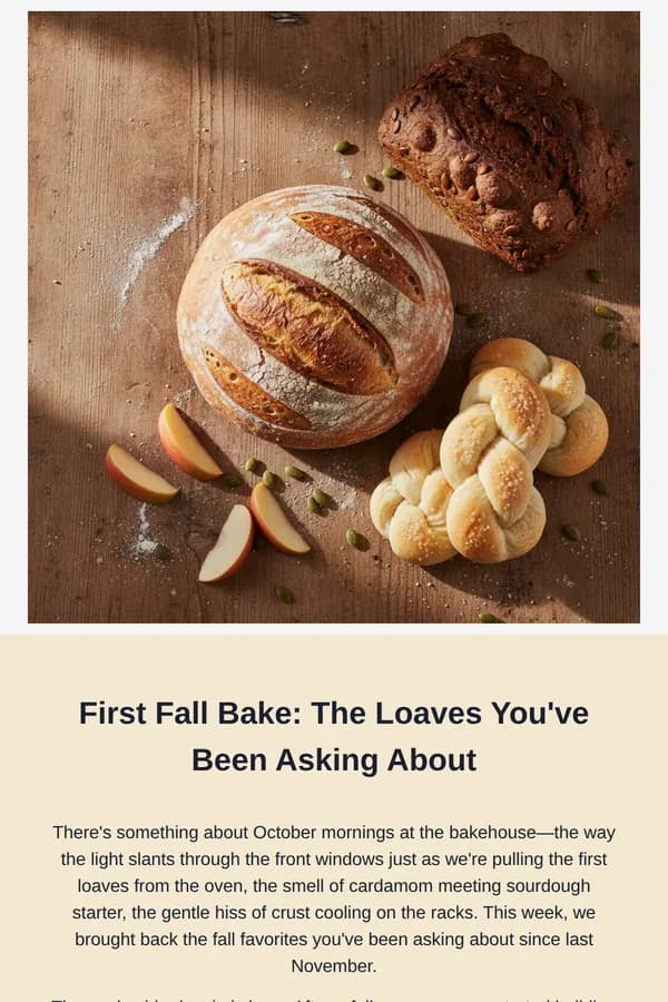 Larkmoor Bakehouse newsletter: Fall Loaves Are Here | Larkmoor Bakehouse October